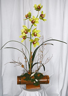 Tropical Silk Flower Arrangement in Bamboo