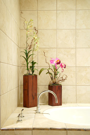 Tropical Silk Flower Arrangement in Bamboo